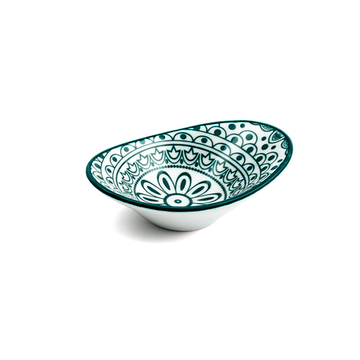 [D03-109] Che Brucia Arabesque Green Porcelain Oval Deep Dish 10 cm