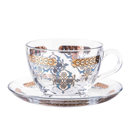 [D-42722] 6+6pcs tea glass set W saucer / 42722