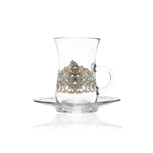 [D-43379] 6+6 tea glass and saucer set 12pcs / 43379