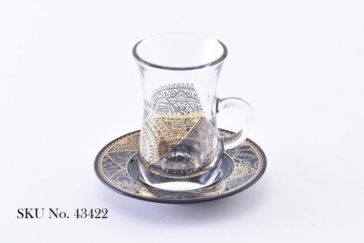 [D-43422] 6+6 tea glass and saucer set 12pcs / 43422