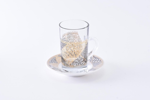 [D-43423] 6+6 tea glass and saucer set 12pcs / 43423