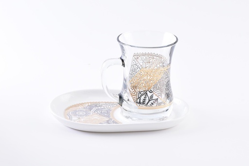 [D-43426] Glass & Porcelain Mug & Saucer Set 4Pcs / 43426