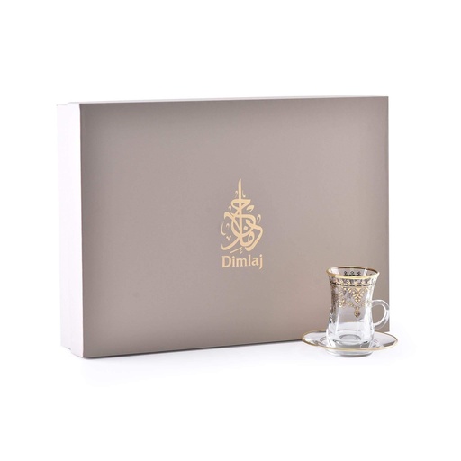 [D-43485] Glass Tea Glass & Saucer Set 12Pcs / 43485