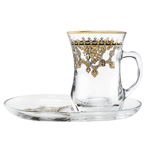 [D-43487] Glass Mug & Saucer Set 4Pcs / 43487