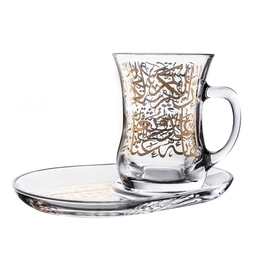 [D-46760] 6 mug glass and saucer set 4pcs kareem / 46760
