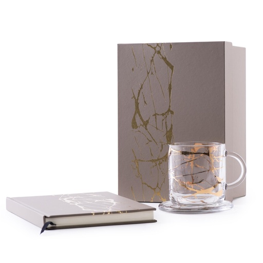 [D-46913] Glass Mug with Coaster and Notebook / 46913