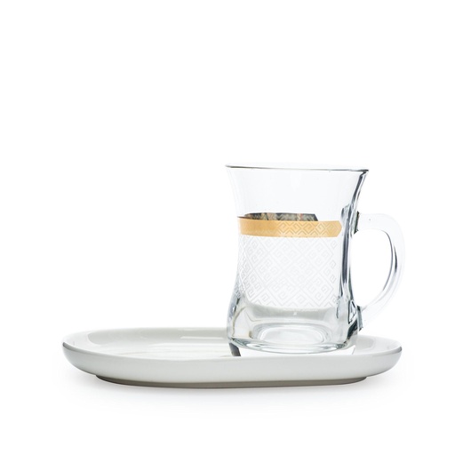 [D-46959] Glass & Porcelain Mug & Saucer Set 4Pcs / 46959