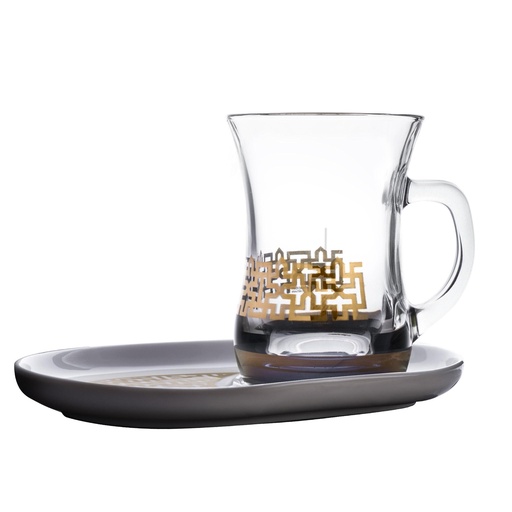 [D-47022] Glass Mug and Plate 4 Pcs Set / 47022