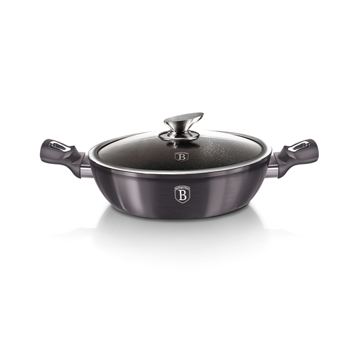 [BH-064] وعاء ضحل من Berlinger Haus بغطاء مقاس 24 سم من مجموعة Metallic Line Carbon Pro