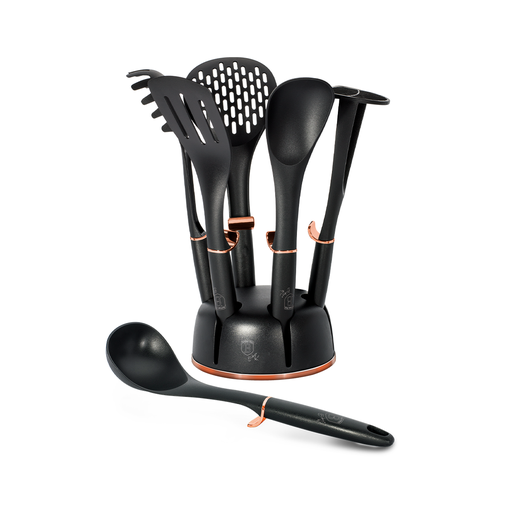 [BH-135] Berlinger Haus 7 Pieces Kitchen Tool Set with Stand Black Rose Gold Collection / BH/6209AN