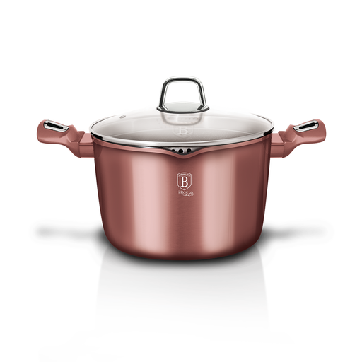 [BH-159] وعاء معكرونة وأرز مع غطاء من Berlinger Haus، مقاس 24 سم، مجموعة I-Rose