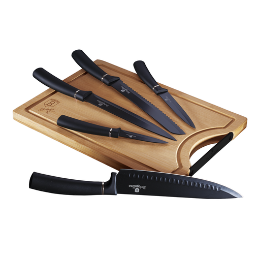 [BH-184] Berlinger Haus 6 Pieces Knife Set with Bamboo Cutting Board Black Collection / BH/2549