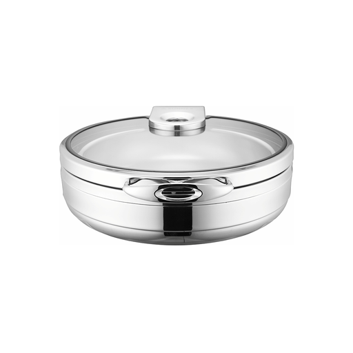 [SX-182] Sunnex Silver Round Chafer Capsuled Bottom Glass Lid & S.S. Foodpan 6.8 Liter / W07-3602T-Ubu