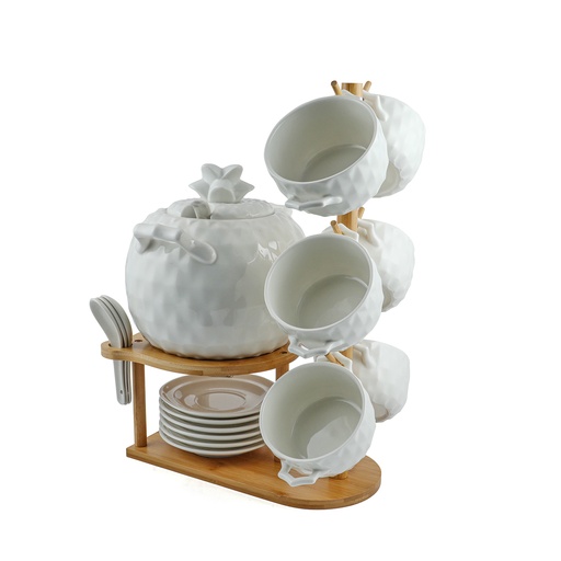 [Y13-859] Bamboo Porcelain Soup Set with Stand 22 Pieces