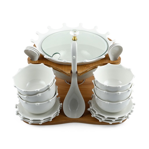 [Y13-860] Bamboo Porcelain Soup Set with Stand 22 Pieces