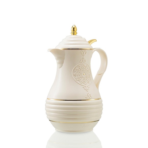 [RV-15106] قارورة شاي أرتيفيرا مفرغه من الهواء سعة 1.0 لتر مع غطاء بزر ضغط، لون أبيض