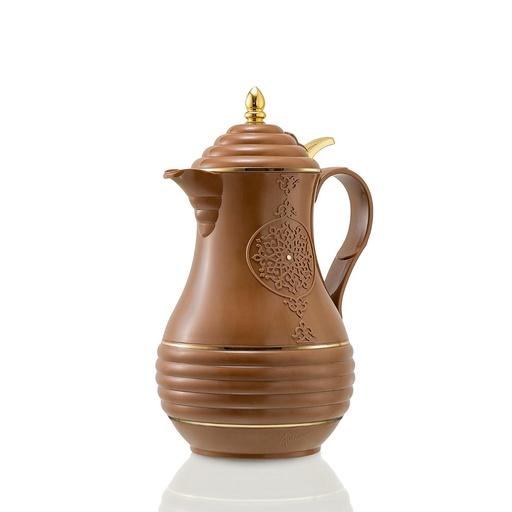 [RV-15138] قارورة شاي أرتيفيرا مفرغة من الهواء، سعة 1.0 لتر، مزودة بغطاء بزر ضغط، لون بني