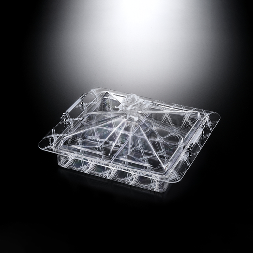 [02-1007W] طقم أكريلك لتقديم الحلويات مع أربع زبادي 37*34 سم - تصميم أبيض