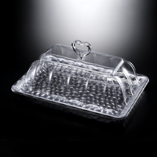 [02-1012S] Vague Acrylic Rectangular Serving Set Silver