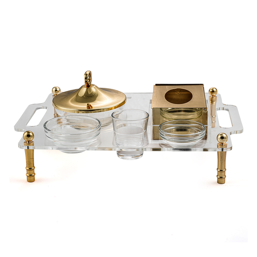 [02-1033] Vague 6 Pieces Gold & Clear Date Bowl Serving Set