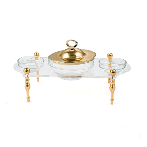 [02-1037] Vague 4 Pieces Gold & Clear Date Bowl Serving Set