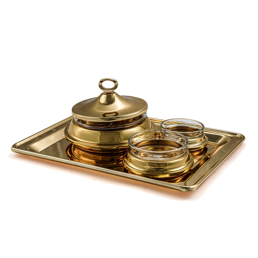 [02-1041] Vague 4 Pieces Golden Date Bowl Serving Set Gold