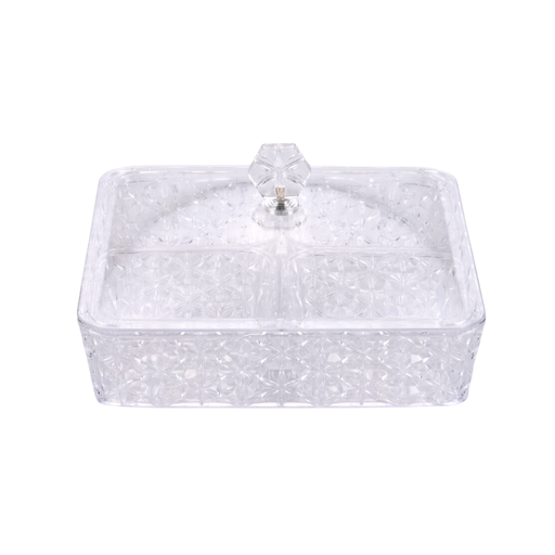 [02-1053] Vague Clear Square Acrylic Candy Box with 4 bowls 27.2 cm x 27.2 cm Daisy Pattern