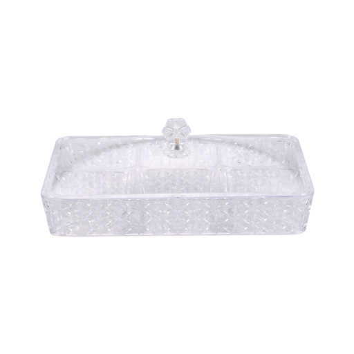 [02-1055] Vague Clear Rectangular Acrylic Candy Box with 6 bowls 40.2 cm x 27.2 cm Daisy Pattern