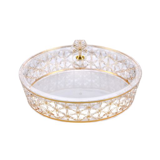 [02-1059] Vague Clear & Gold Round Acrylic Candy Box 30.5 cm x 30.5 cm Daisy Pattern