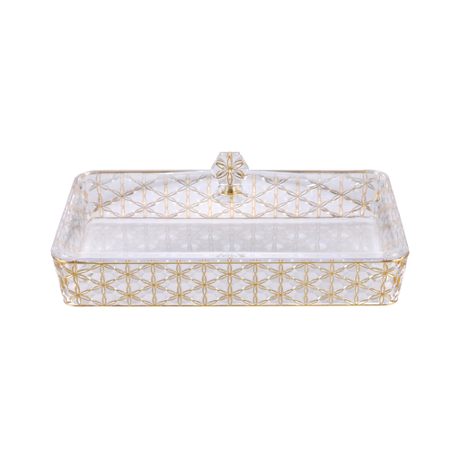 [02-1063] Vague Clear & Gold Rectangular Acrylic Candy Box 40.2 cm x 27.2 cm Daisy Pattern