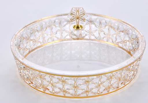 [02-1065] Vague Clear & Gold Round Acrylic Candy Box 25.5 cm x 25.5 cm Daisy Pattern
