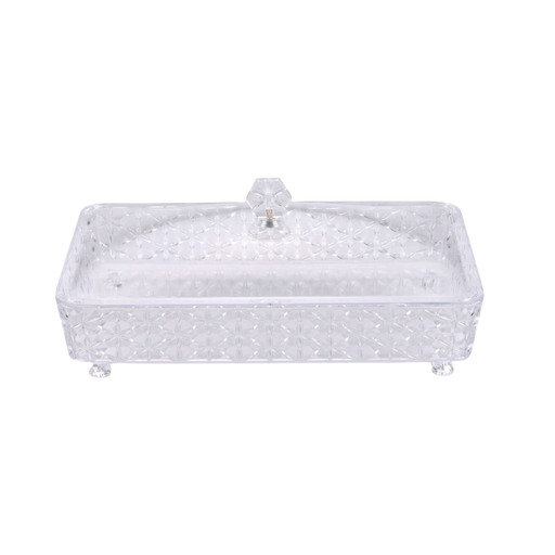 [02-1072] Vague Clear Rectangular Acrylic Candy Box with legs 40.2 cm x 27.2 cm Daisy Pattern