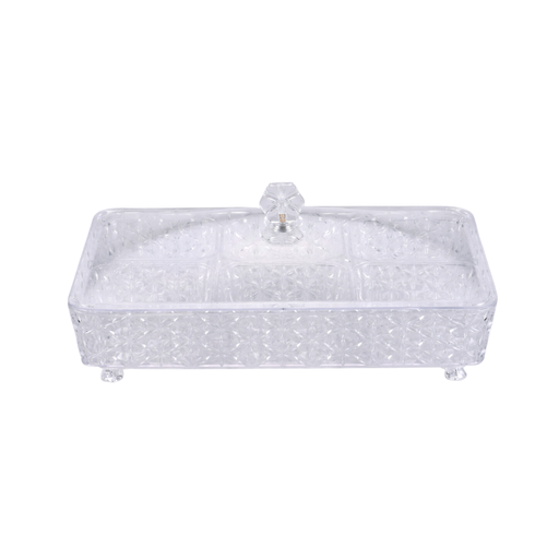 [02-1073] Vague Clear Rectangular Acrylic Candy Box with legs and 6 bowls 40.2 cm x 27.2 cm Daisy Pattern