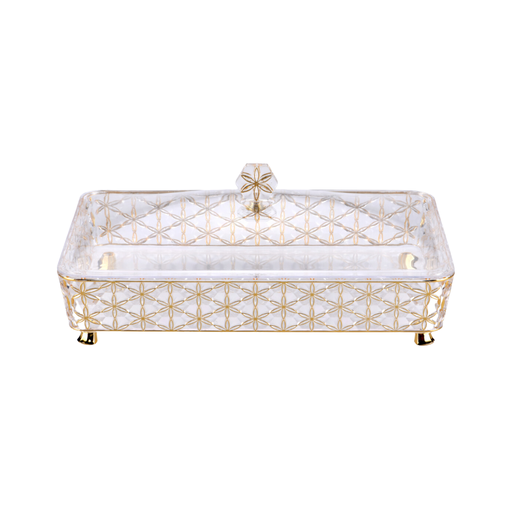 [02-1078] Vague Clear & Gold Rectangular Acrylic Candy Box with legs 40.2 cm x 27.2 cm Daisy Pattern