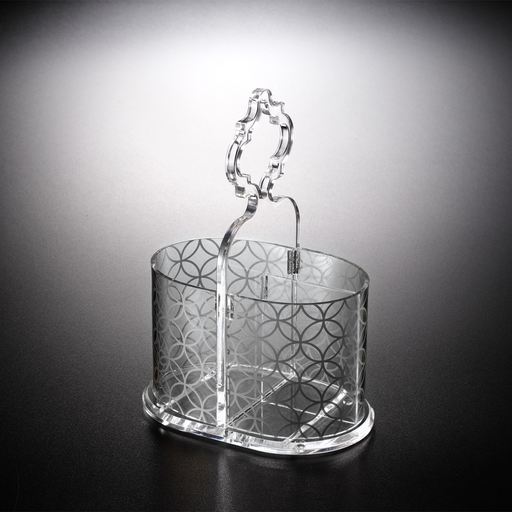 [02-1180S] حامل أدوات المائدة الأكريليك بطباعة فضية