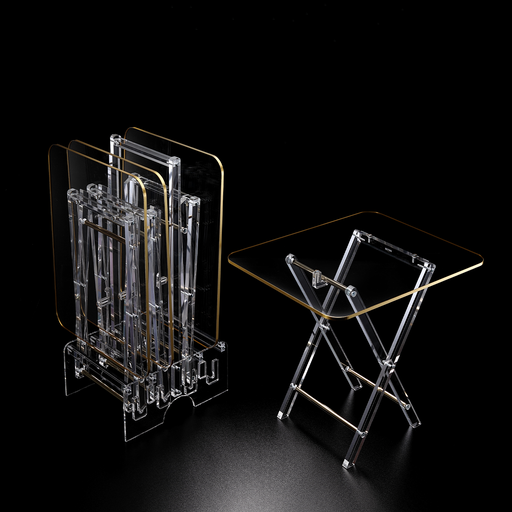 [02-1308G] طقم 4 طاولات أكريلك مع ستاند 50*40 سم - حافة ذهبية