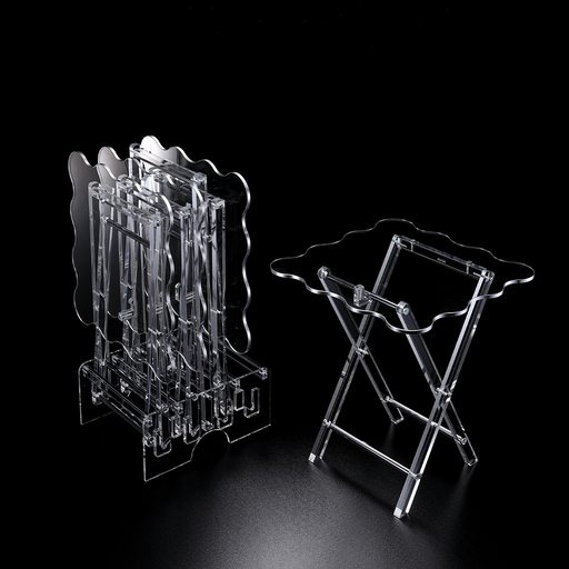 [02-1311S] طقم 4 طاولات أكريلك بتصميم مموج مع ستاند 40*40 سم - حافة فضية