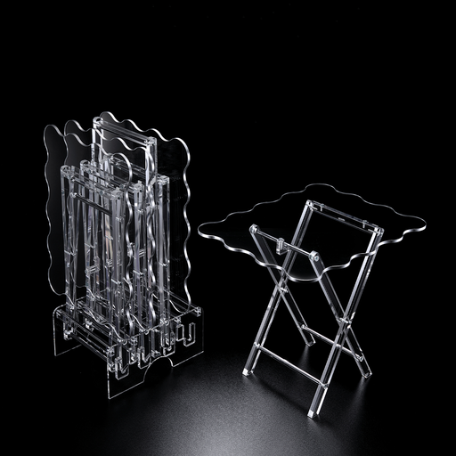 [02-1312S] Vague Acrylic 4 Rectangular Coffee Tables with Stand Set Classic Wave Design