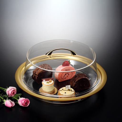 [02-167G] Vague Acrylic Cake Box Round Golden 40 cm