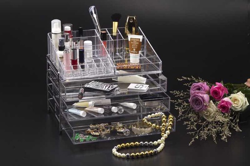 [02-344] Vague Acrylic Cosmetic Jewelery Box 3 Drawer 37 cm