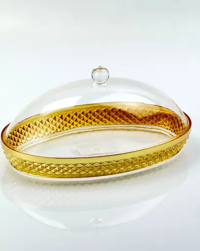 [02-496] Vague Acrylic Diamond Golden Oval Dessert Set