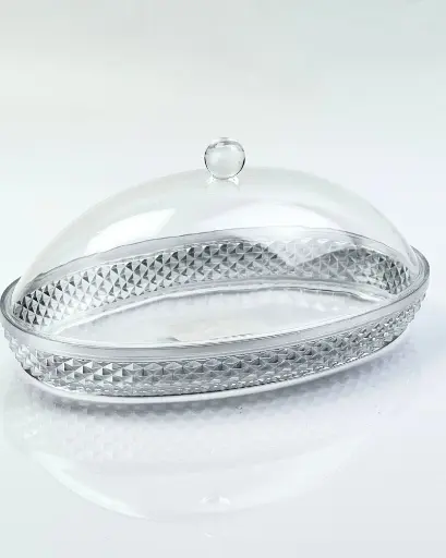 [02-497] Vague Acrylic Diamond Silver Oval Dessert Set