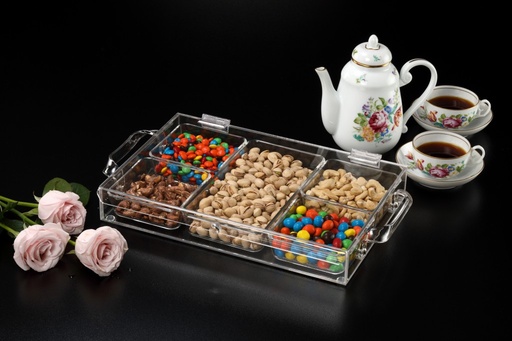 [02-562] Vague Acrylic Laser Serving Tray with 5 Compartment37 cm