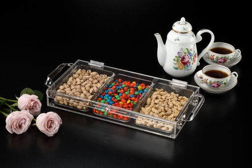[02-564] Vague Acrylic Laser Serving Tray with 3 Compartment 39 cm