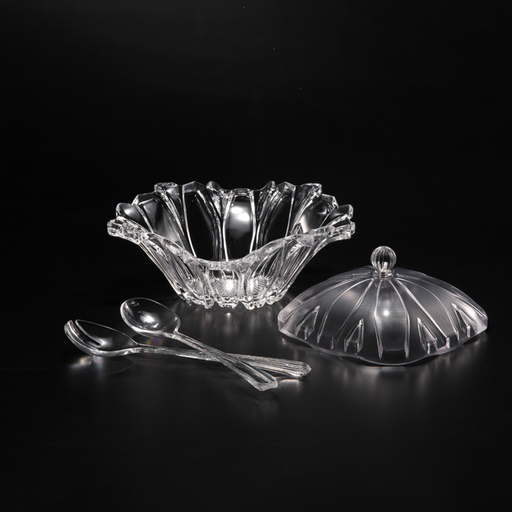 [02-742] Vague Acrylic Salad Bowl with Spoon & Fork Servers