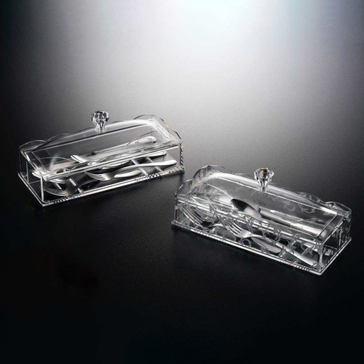 [02-759] Vague Acrylic Cutlery Holder with Cover 25.5 cm