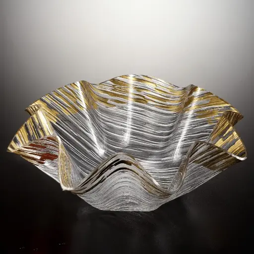 [02-772] Vague Acrylic Flower Bowl Golden 34 cm
