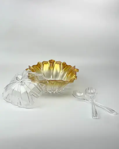 [02-842] Vague Acrylic Salad Bowl with Spoon & Fork Servers Clear