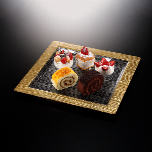 [02-850G] Vague Square Acrylic Serving Plate Bark Design 40 cm Taiwan