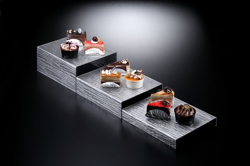 [02-858S] Vague Acrylic Dessert Display Set/3 Bark Silver Taiwan